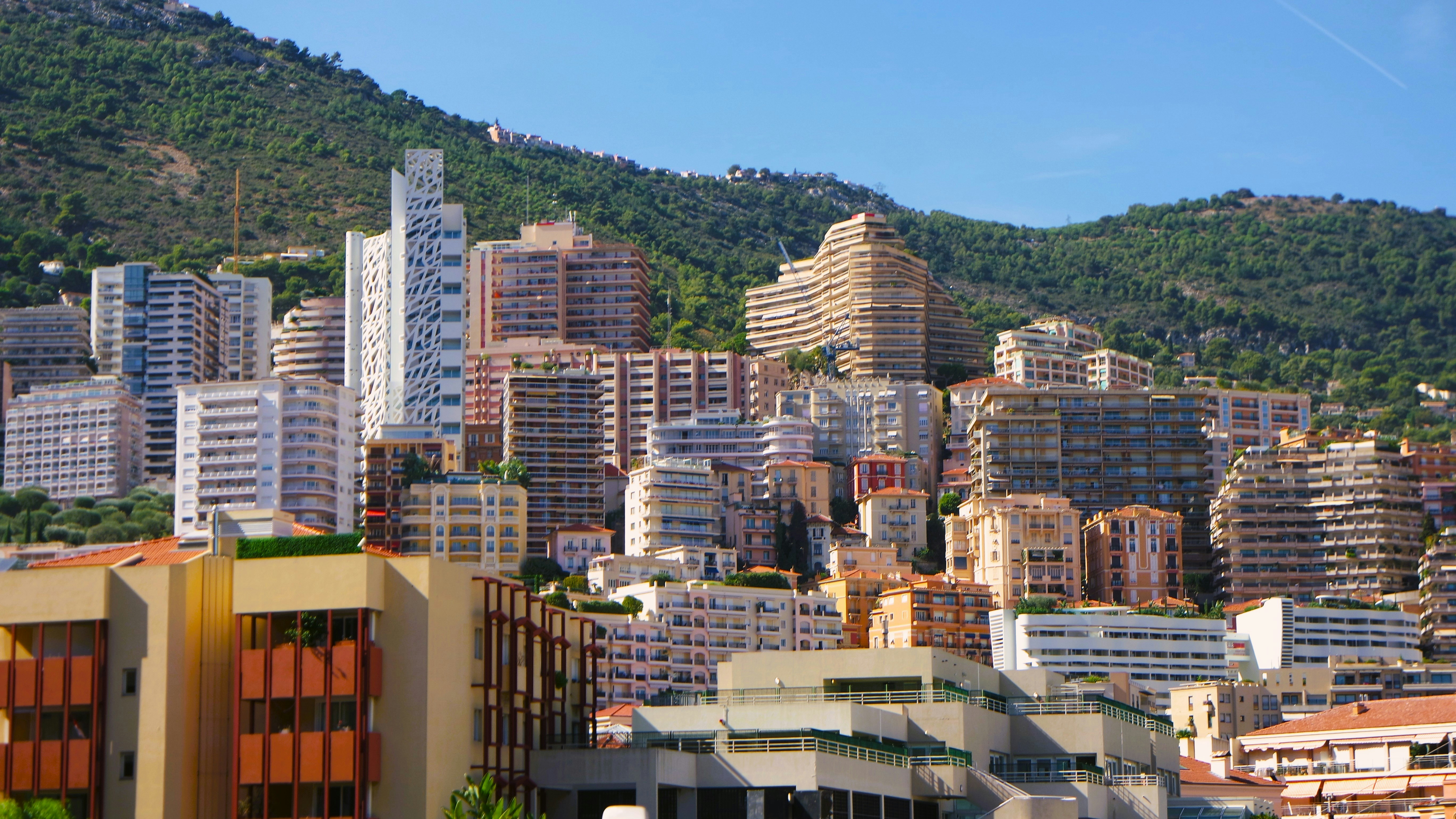 a view of a city with a mountain in the background